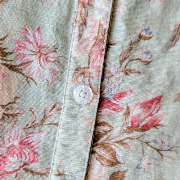 Vintage Chaps Green Pink Antique Floral Button Front Linen Midi Skirt size 12 - Picture 5 of 7